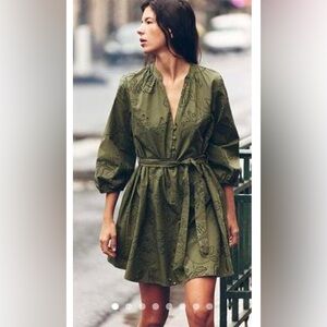 Zara Olive Green Embroidered Dress